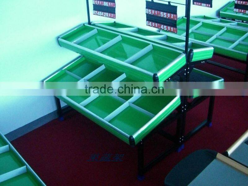 RH-VFDE SECC base Double layer Vegetable & Fruit Rack Display shelf Metal supermarket fruit and vegetable display rack