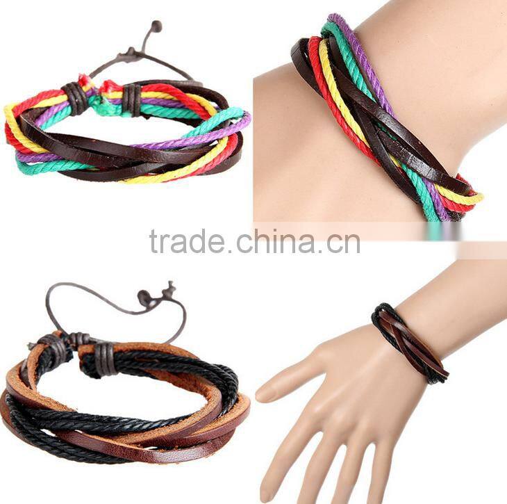 Fashion Cool Rock Wide Genuine Leather Wrap Skull Bracelet