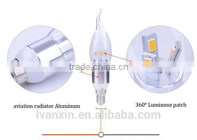 High lumen ultra bright e14 3w-5w bulb led candle lamp