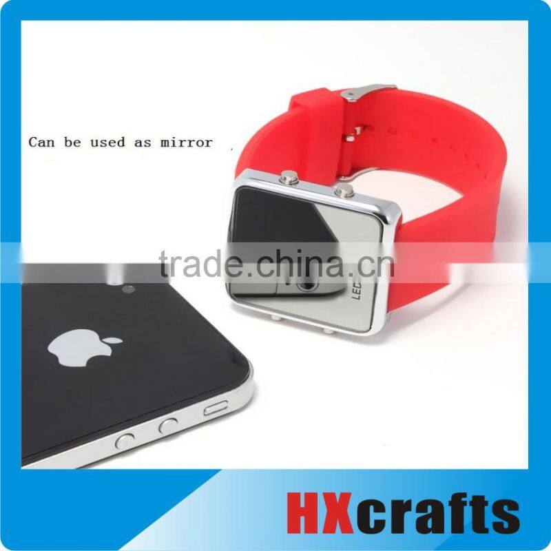 Colorful Exquisite Appearance Digital LED Mirror Watch with Soft Rubber Material