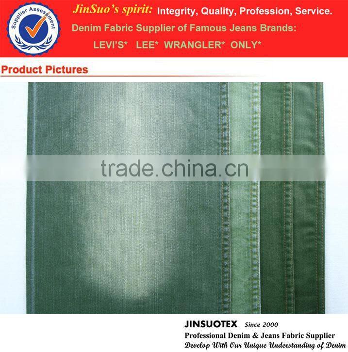 Fashion Woven Green Color Cotton Spandex Slub Denim
