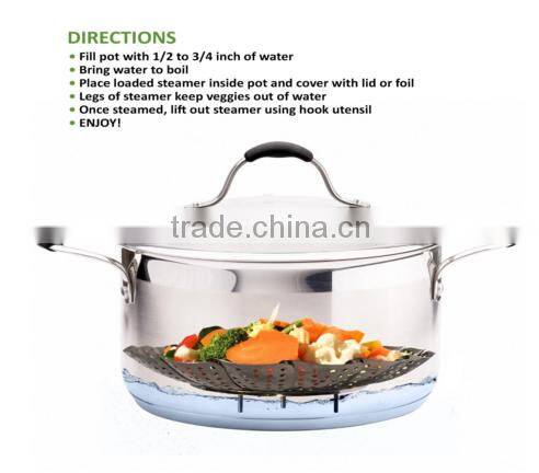 Vegetable Steamer Basket Large - 100% Premium Stainless Steel - Bonus 2 in 1 Julienne Veg Peeler, Use as Fruit Bowl