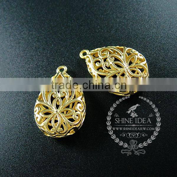 17*27mm raw brass hollow flower filligree water drop shape DIY pendant charm jewelry supplies 1850243