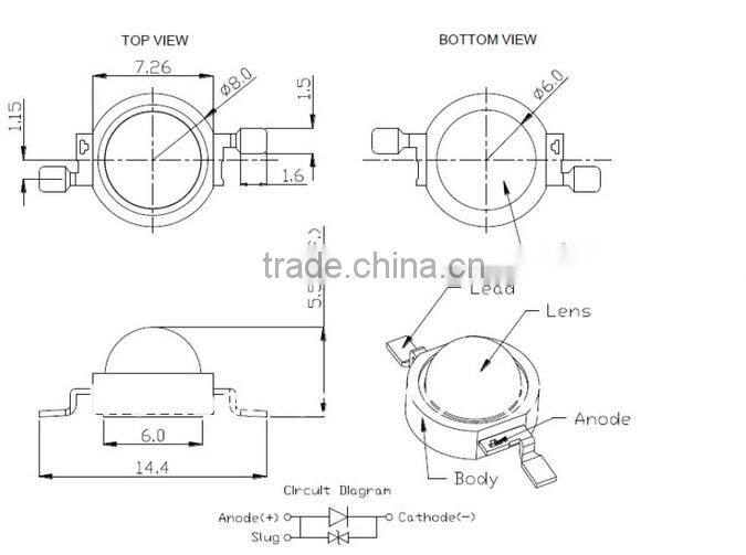Epistar 3W LED Bulbs High power 1W LED Lamp beads Pure White/Warm White 120-140LM from china manufacture