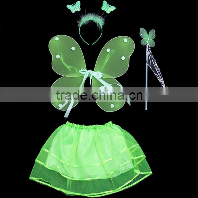 HOT Kids Festival Single Layer Rose Tie Butterfly Fairy Wings Magic Wand Headband Costume Set/Birthday Party Performance Supply