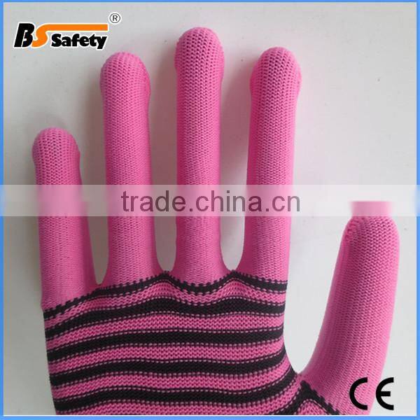 BSSAFETY pink garden glove zebra line nylon gloves