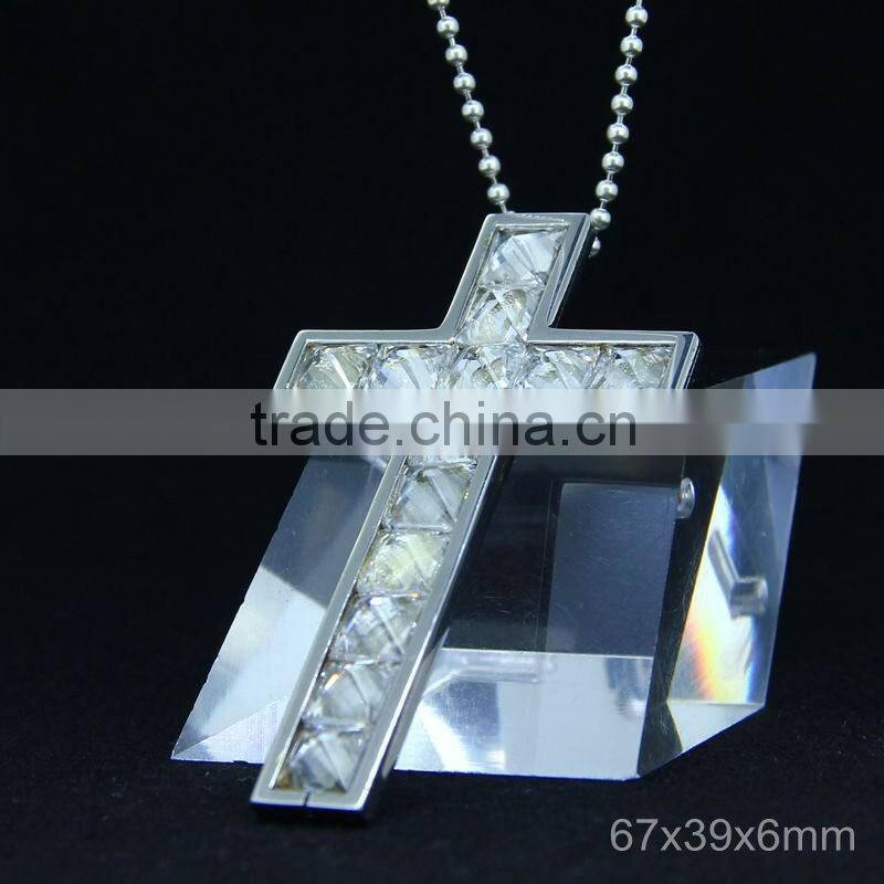 Natural gemstone stainless steel pendant, seven stone cross pendant colorful
