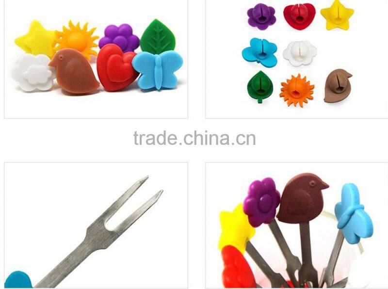 Lovely fruit fork ECO-friendly silicone handle Fruit fork set, six loaded