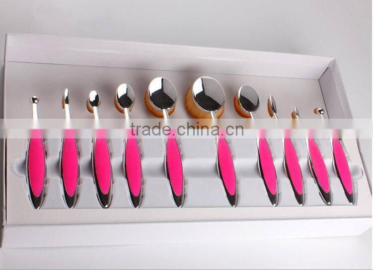 New wholesale Toothbrush shaped foundation brush 10 pcs pink and white oval makeup brush set