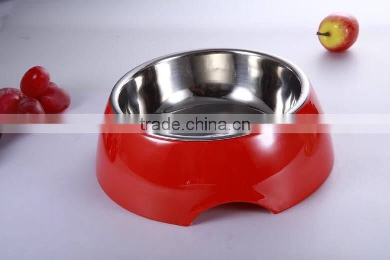 RED High quality stainless steel 18/8 pet bowl with melamine base, single dog feeder