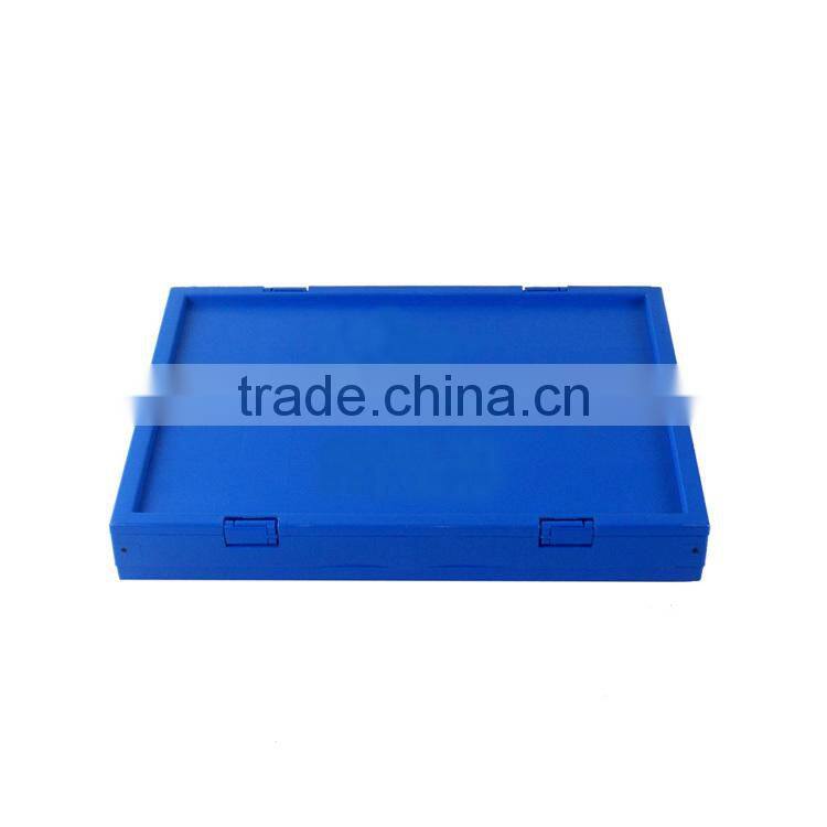 Plastic turnover storage folding box with hinged lid