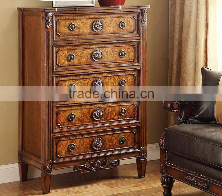 Classic American solid wood furniture five drawers side cabinet