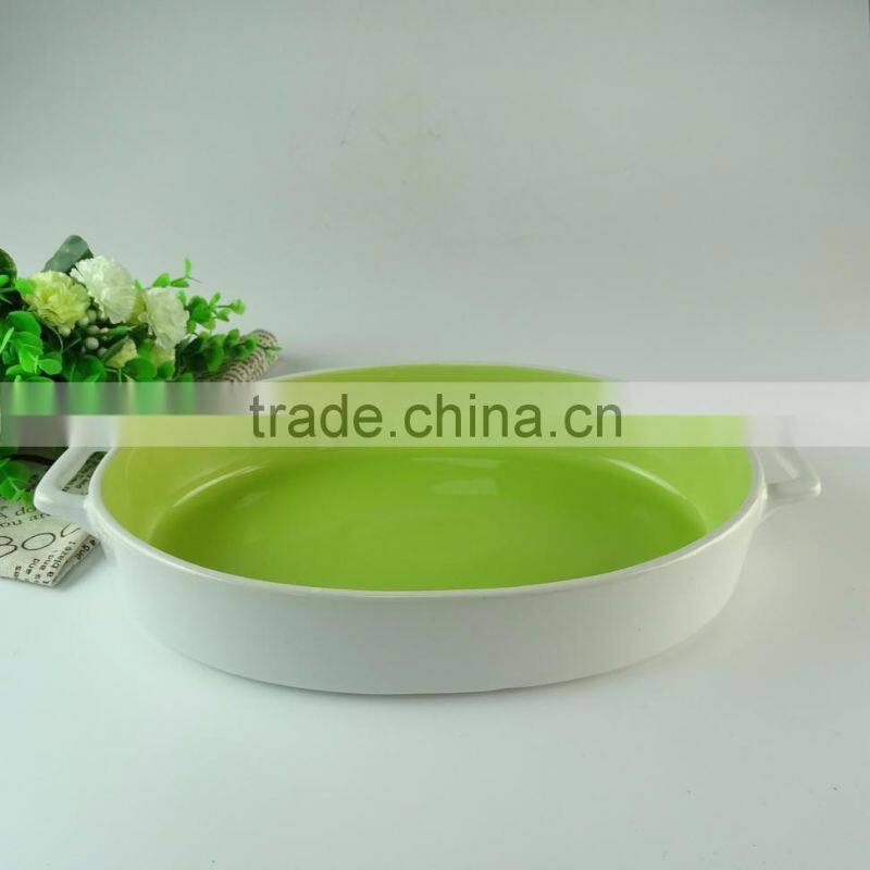 stocked cheap oval ceramic bakeware , color-glazed ovenware with two handles