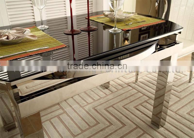 Glass Top Stainless Steel Legs Extendable Dining Table