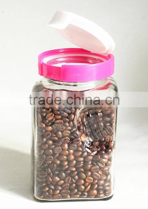 clear glass jam jar with plastic lid and handling