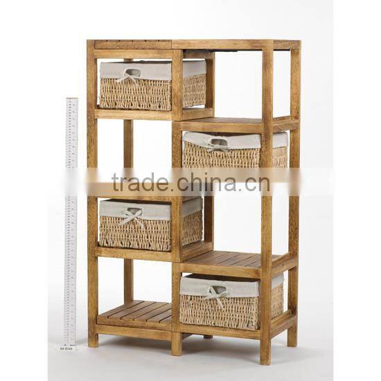 natural wicker drawers with wooden rack in bedroom or kitchen