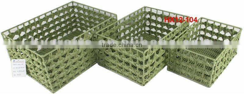 Plastic woven basket with handle sets of 3