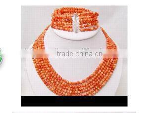 wholesale 6 rows 18" 5mm coral beads necklace jewelry set