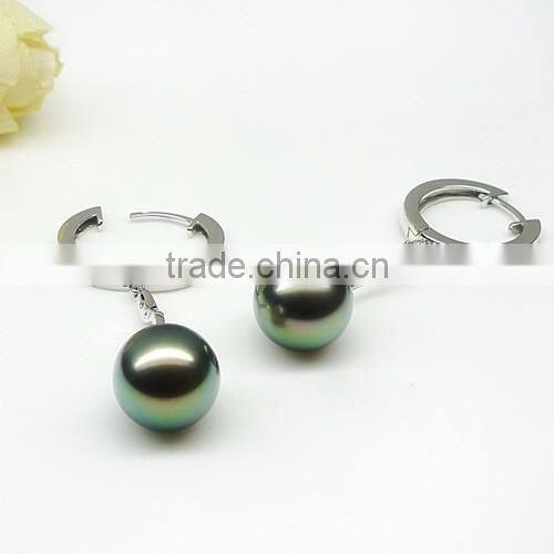 Trendy AAA 14-15mm Peacock Green Tahiti Pearl Earring Jewelry