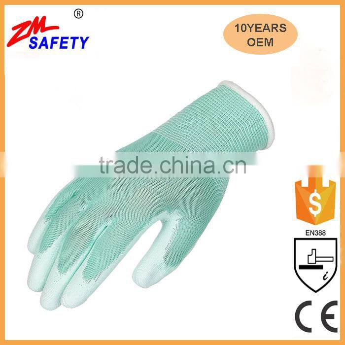 Cheap Grey Lightweight Palm Coated Safety PU Glove with 13Gauge Machine Knit Nylon Polyester Shell