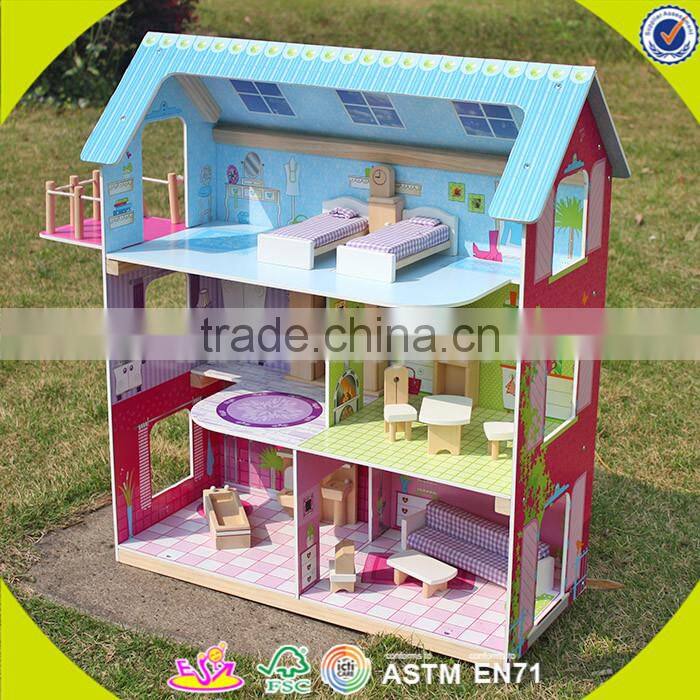 wholesale wooden dollhouse toy for children, lovely wooden dollhouse toy, popular wooden dollhouse toy for kids W06A104