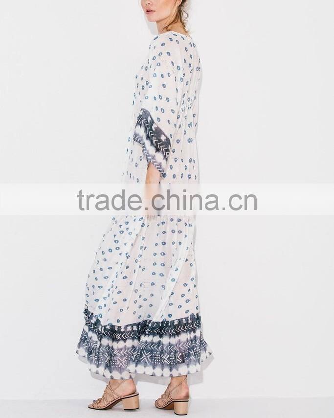 Gorgeous Boho Printed Rayon V Neck Maxi Dress Bohemian Ladies Western Dresses Names HSd5094