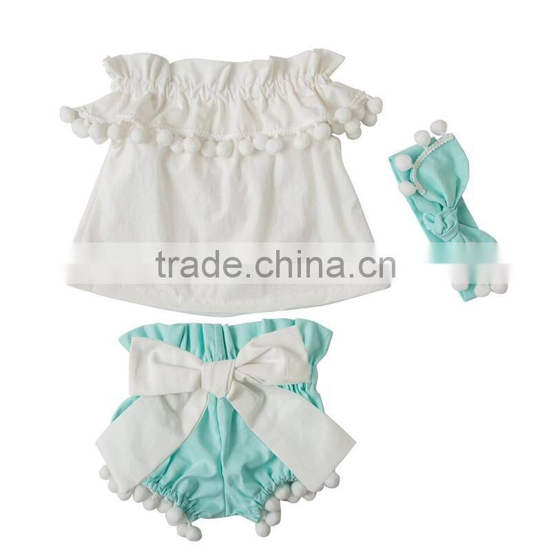 Toddler girl clothing set 3 pcs summer baby pompom clothes outfits