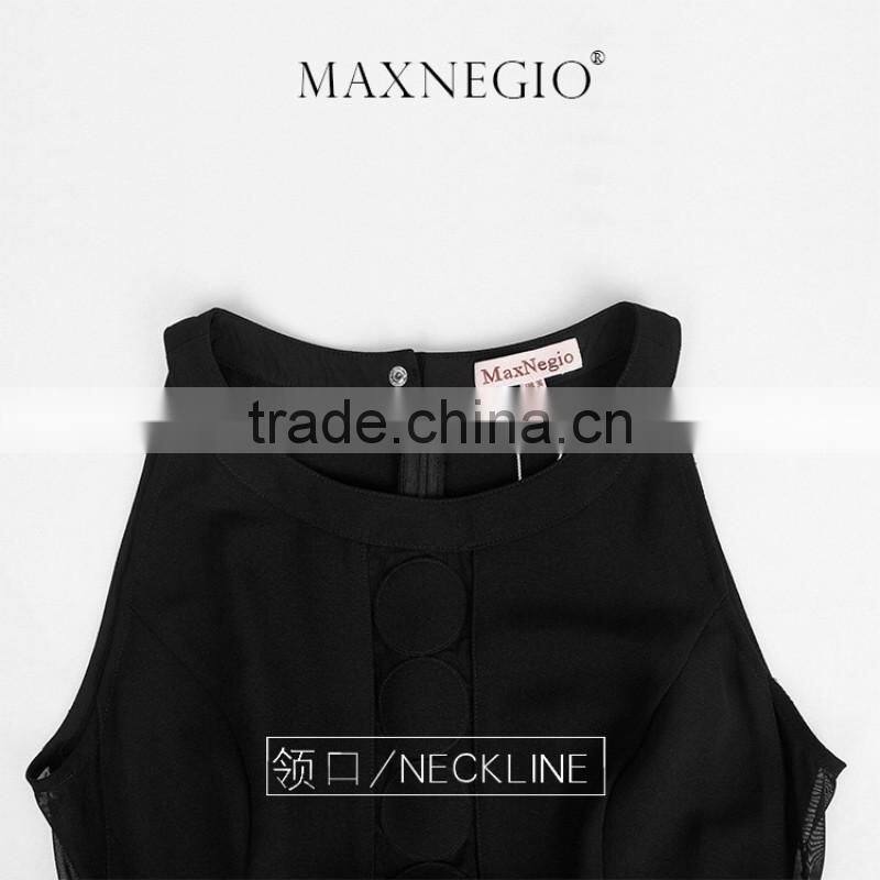 MaxNegio Brand Wholesale Fashion Chiffon 2016 Latest Design Jewel Neck Party Jumpsuit for Ladies