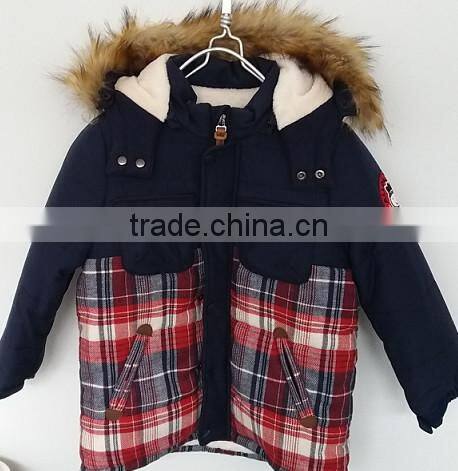 2016 winter boys over coat with faux fox fur collar