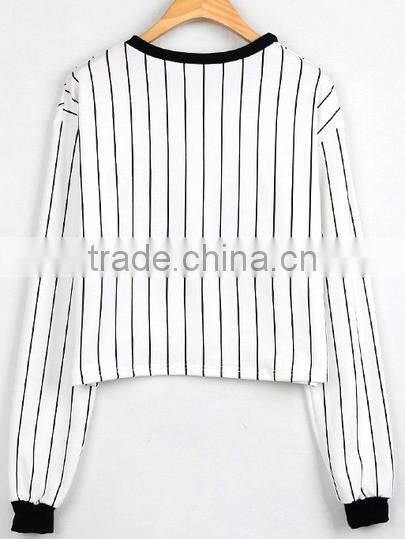 women White Black Vertical Striped Letter Print Sweatshirt for women