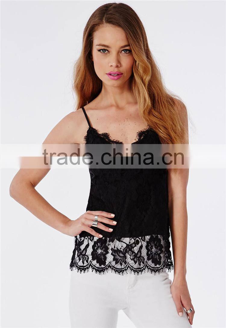 2015 hot sale summer ladies lace cami top black