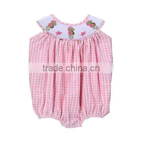 Pink Seahorse Smocked Bubble Bodysuit