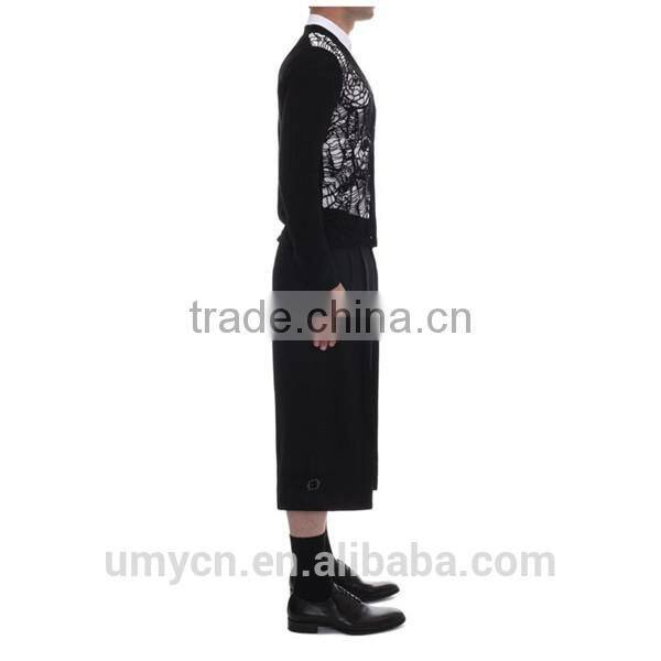 Men's new flower mesh knitted long sleeve cardigan