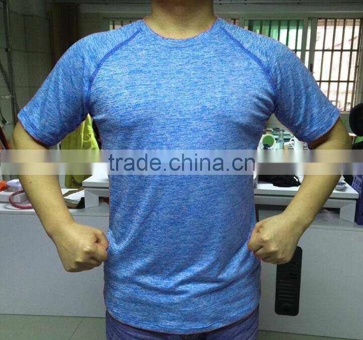 Mens gym wear fitness clothing dry fit tri blend t shirt round hem sports tee