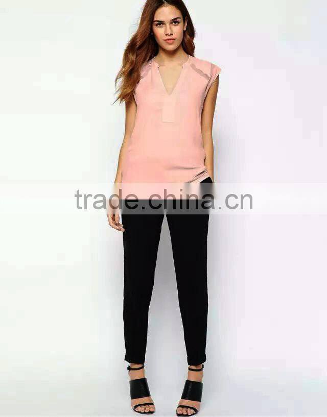 2016 hotsale Sexy Chiffon Lace Patchwork Blouse design Sleeveless Top Clothings for women