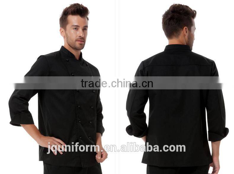 Guangzhou Uniforms Manufacturer New Design Black Cotton Fabric Unisex Chef cook uniform kitchener uniforms