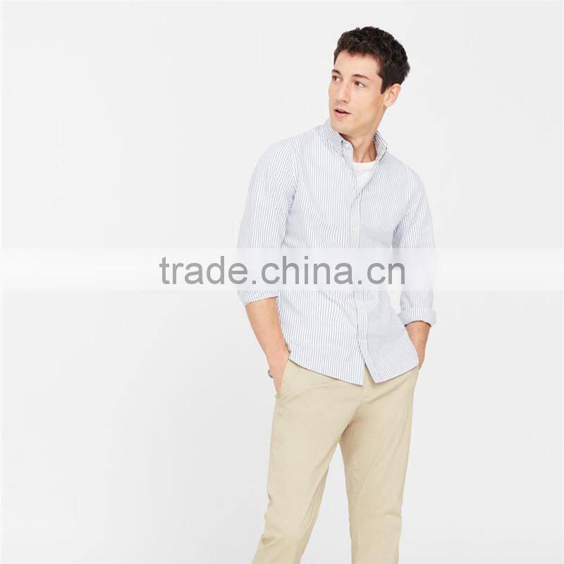 2017 OEM men Buttoned collar Button closure Slim-fit bengal stripe shirt