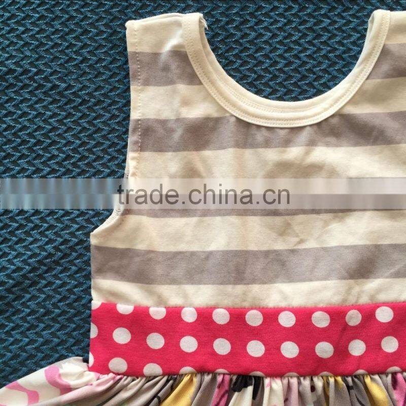 QL-406 sleeveless stripe top feather design dress baby party dress new products 2016