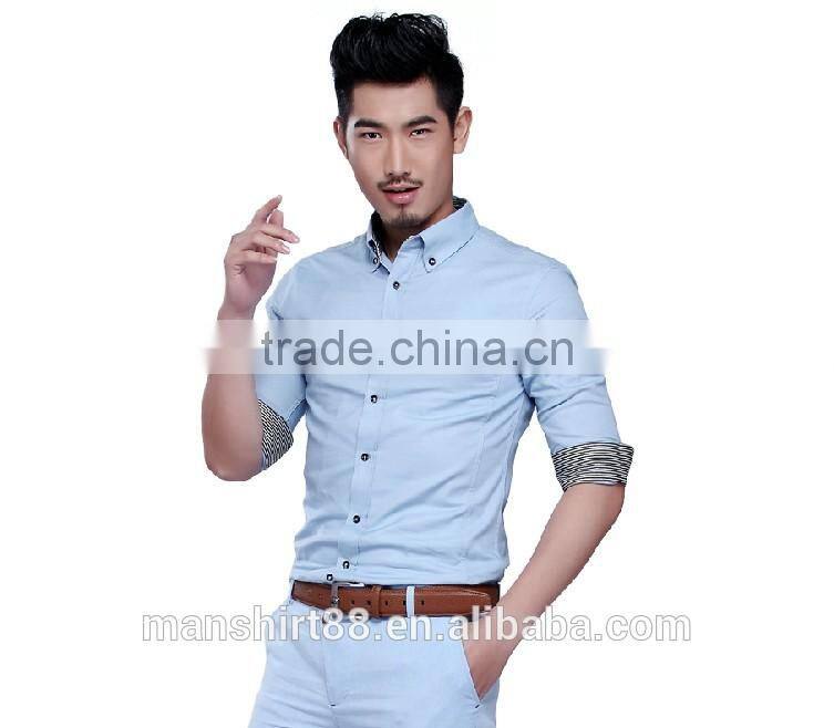 2016 button down collar men's 3/4 sleeve oxford shirt