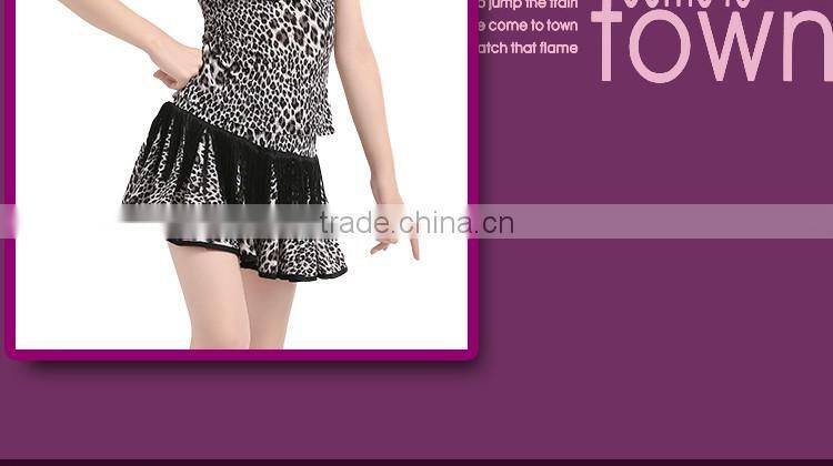 Girls Sexy Leopard Latin Dance Skirt Suits Children Kids Performance Latin Fringe Dress