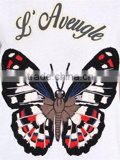 women 100% cotton short sleeve slim fit t-shirt with butterfly printing