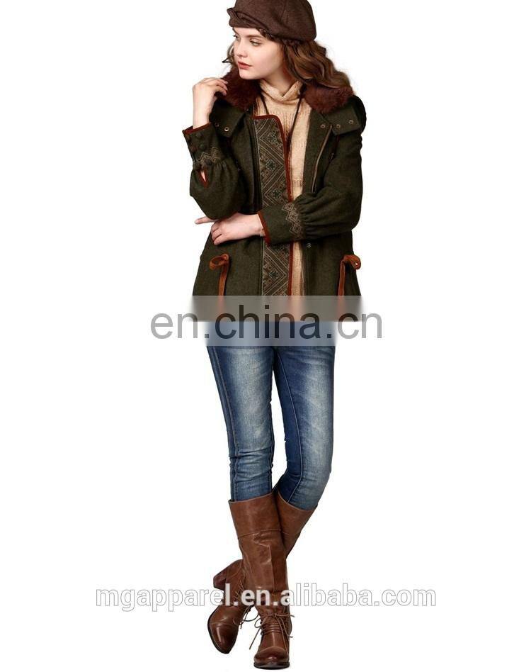 2015 Fashion winter warmth short coat embroidered draw string hooded rabbit fur collar woman coat