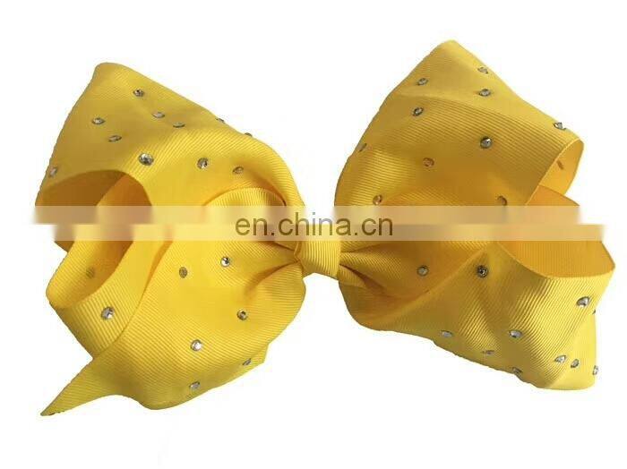 New design fabric big size 18cm bowknot Metal Hair Clips rhinestone stick fabric bowknot with alligator Clips for kids