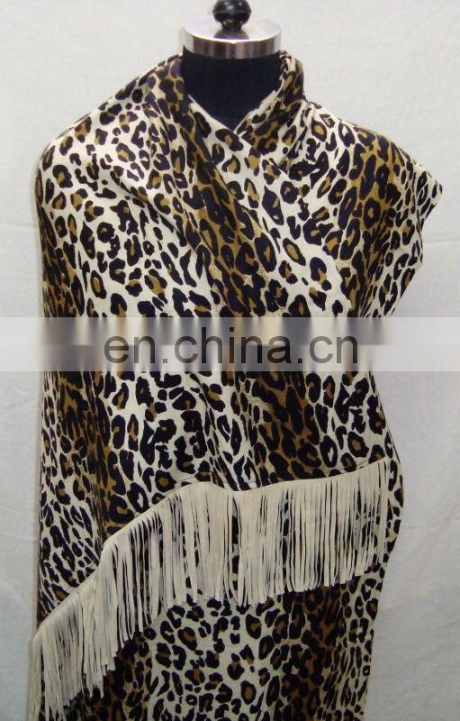 Silk Pashmina Wool Animal Printed/Plain stoles with leather fringe 2017