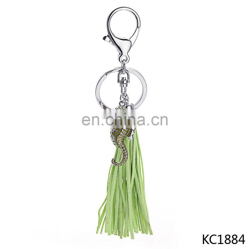 Best Selling Wholesale Custom Sea Life Jewelry Pink Fake Suede Tassel Keychain
