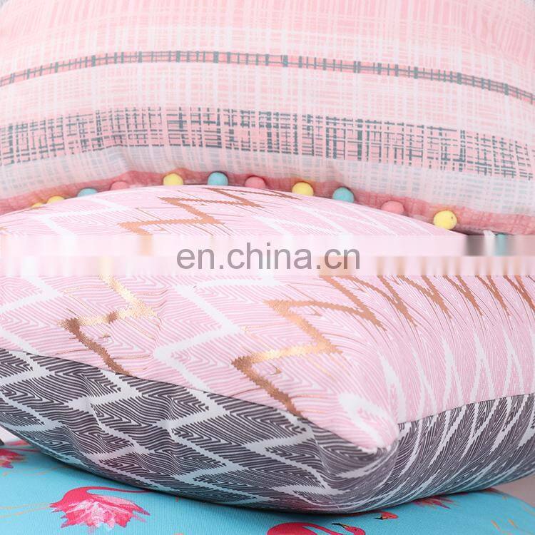 Pink stripe printed cute colorful pompom home indoor decorative throw pillows/cushion