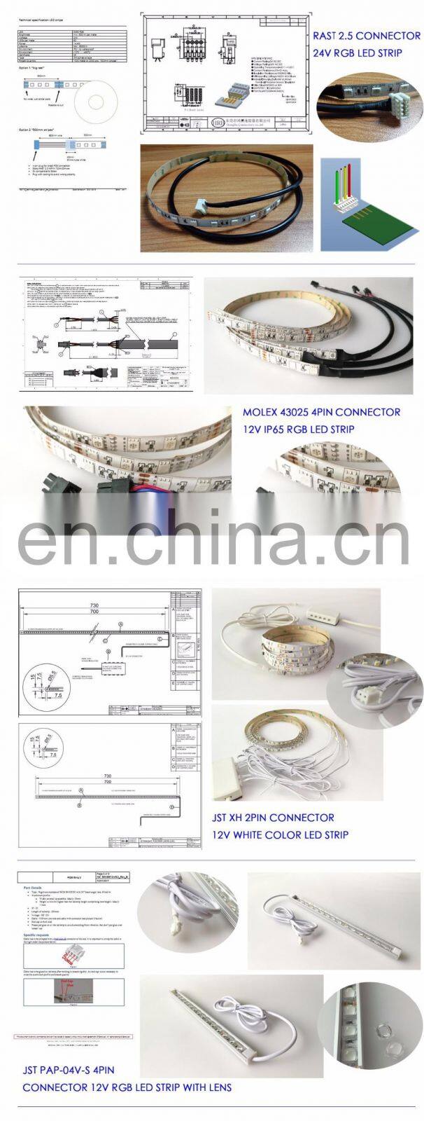 ip67 waterproof smd3528 customized led strip with 2 pin jst connector cable