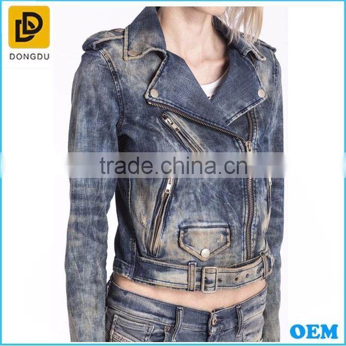 hot sale 2016 denim jacket women short jean denim coat ladies bike jackets