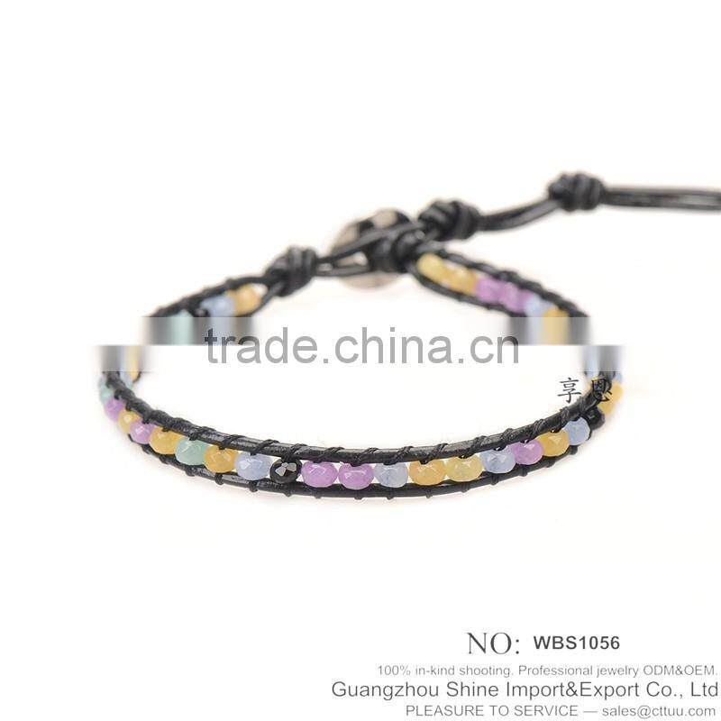Colorful cuff leather wrap bracelet handmade XE09-0090