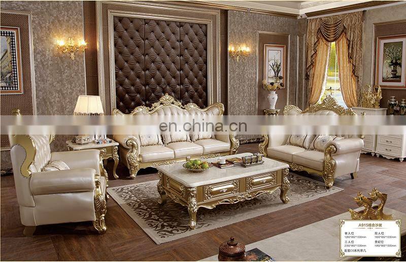 American Style Antique Solid Wood Genuine Leather Sofa Set Living Room Furniture